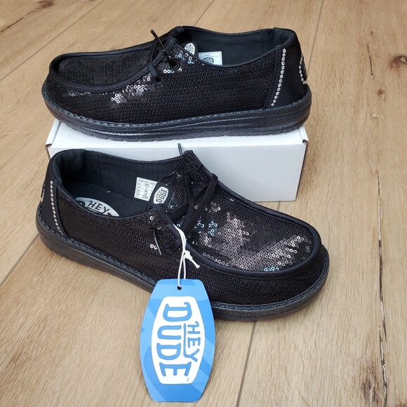NWT Hey Dude Wendy Disco Sequin Womens Sz 9 Black Casual Slip On Shoe - Picture 1 of 8